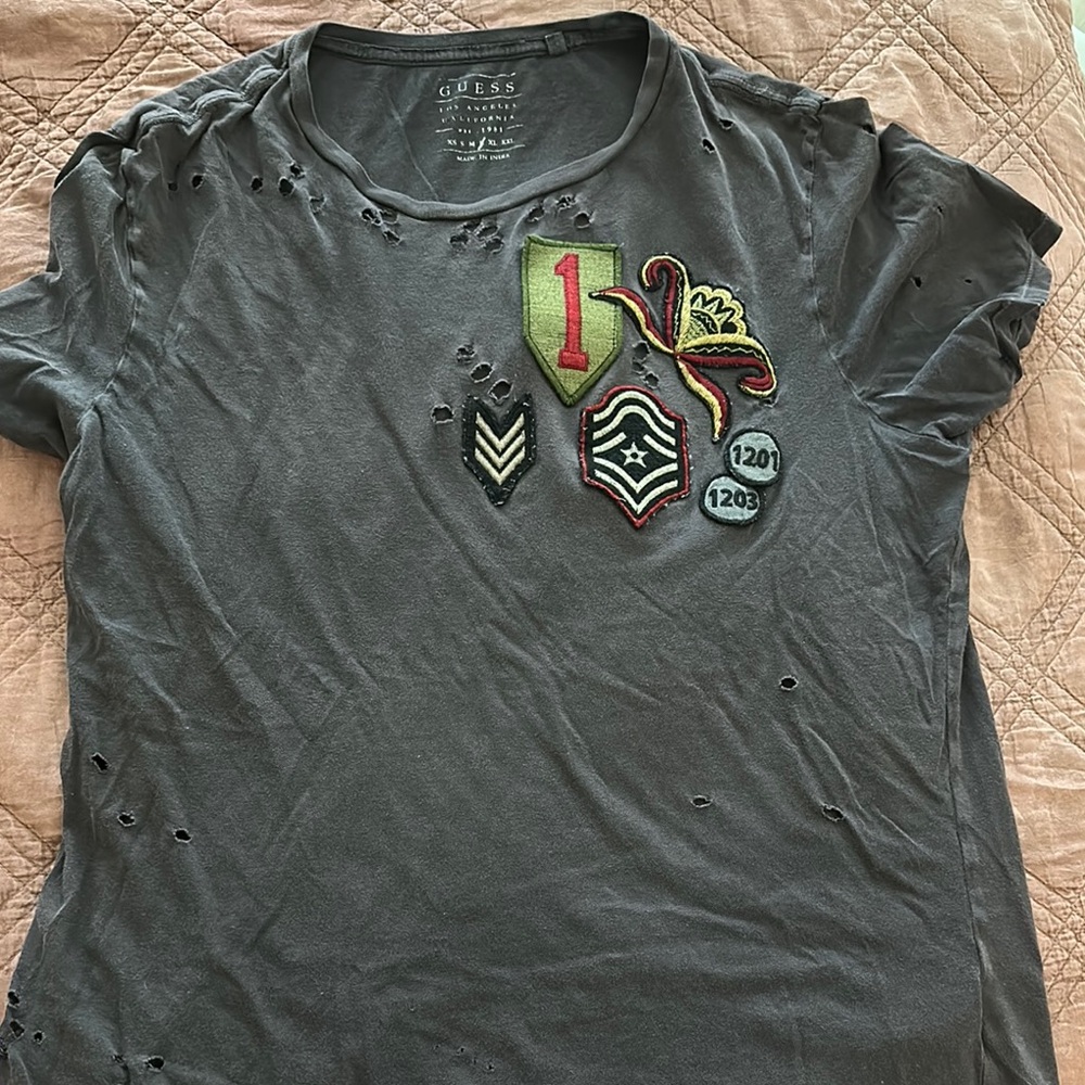 Guess Charcoal T-Shirt with Embroidered Patches